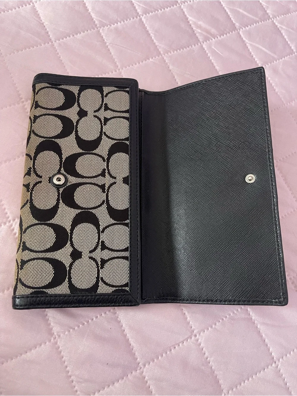 Coach gray and Black Signature Canvas Trifold Wallet